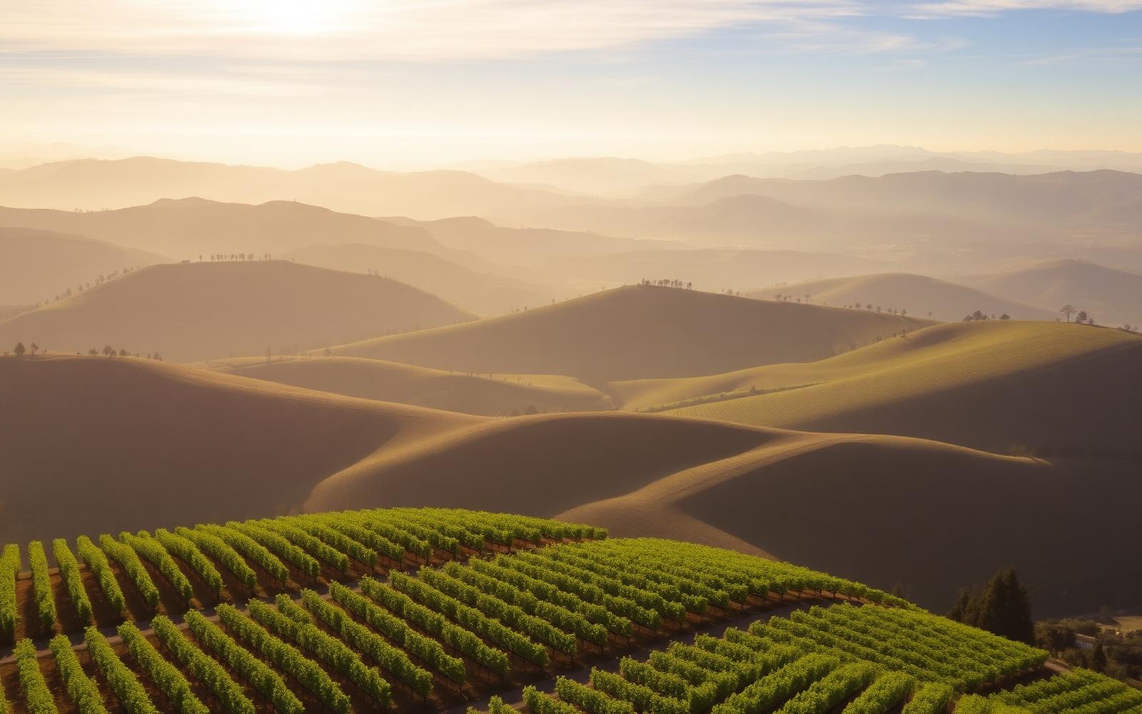 Napa Valley vineyards stretching toward the western hills